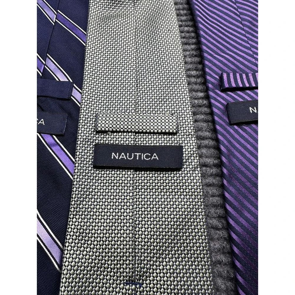 Nautica Ties Lot of 3 Mens One Size Navy Purple Striped Geometric‎ Neckties